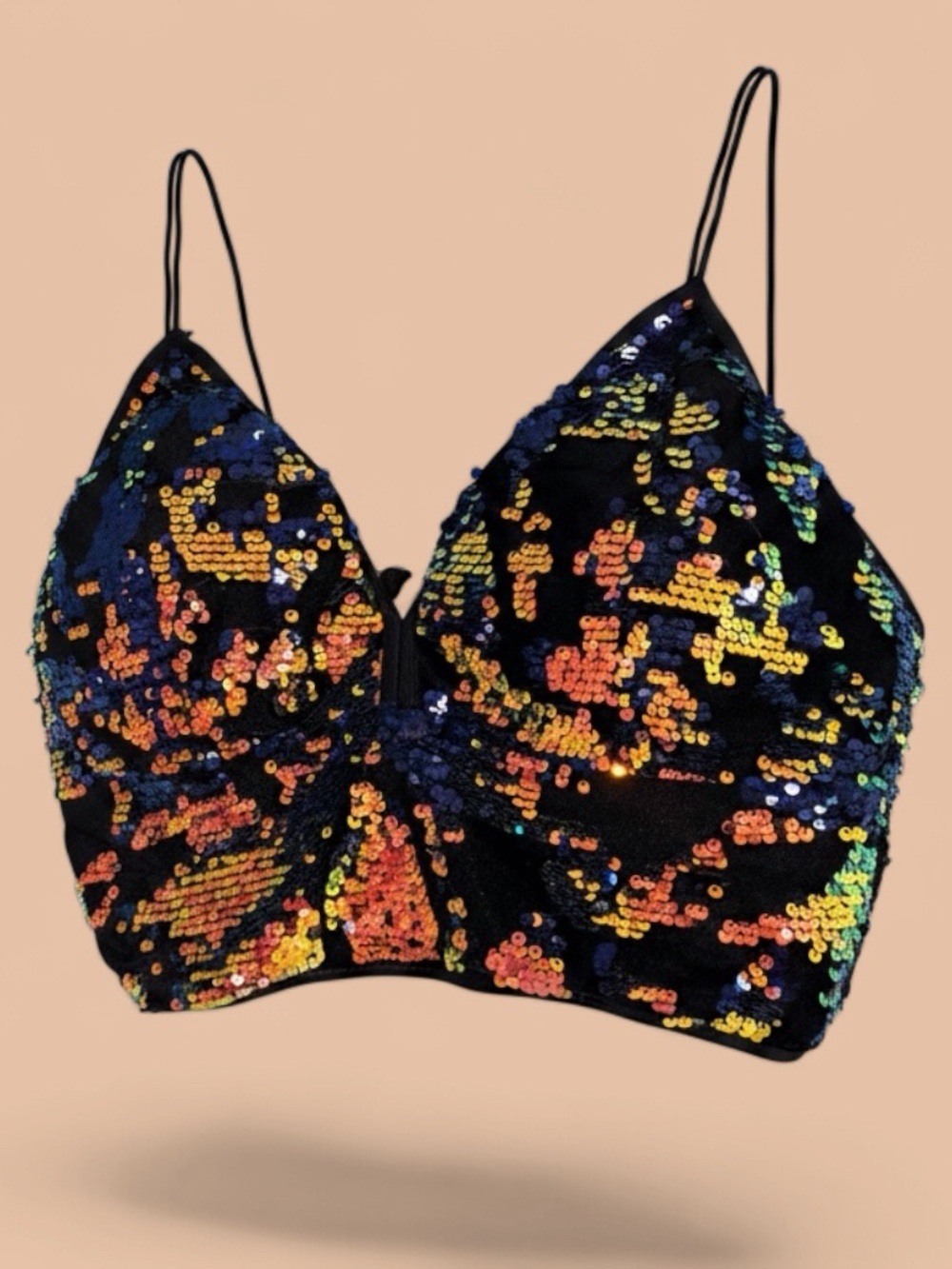 milk & honey - Women’s Super Sparkly Black Sequin Bralette Top, Size XL
